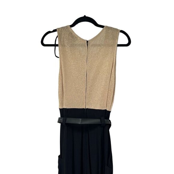 Vintage 90’s Gold Metallic Black Bottom Sleeveless Belted Jumpsuit‎ Women’s - Picture 4 of 10